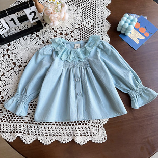 Girls' Chanel Style New Vest Autumn 2024 Children's Blouse Single Breasted Small and Medium-sized Children's Top Shirt