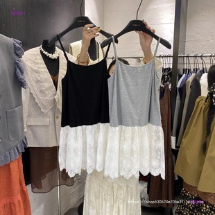 Autumn 2024 Korean Style New Fashion Ins Trendy Sweet Niche Stitching Lace Camisole Mesh Base Skirt