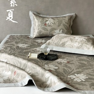 Light Luxury Summer Antibacterial Ice Silk Mat Flat Mat Three-piece Set Digital Flower Printing Foldable Health Soft Mat