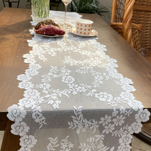 French Beautiful Lace Romantic Style Table Runner White Lace Dining Table Tablecloth TV Cabinet Coffee Table Piano Cover Towel Table