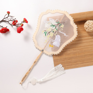 Ancient Style fan Chinese style round fan ancient costume Hanfu Palace fan rabbit embroidered embroidery tassel photography props dance fan