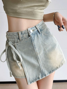 American Style Spice Girl Old Denim Shorts Women's Summer New Arrival Fashionable All-Match Slim A- Line Hip Bust Trendy Skirt