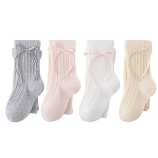 2025 spring and summer children's leggings girls pantyhose bottoming socks bow combed cotton boneless socks wholesale