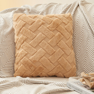 Amazon Hot Cross-border ins Strip-shaped Lattice Rabbit Plush Simple Solid Color Double-sided Velvet Pillow Bedroom Sofa Backrest