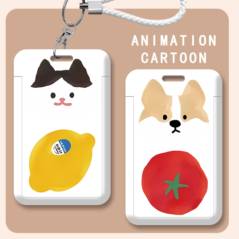 Lemon Cat Tomato Dog Couple Card Holder Bus Card Campus Card Student Meal Card Id Card Storage Set Access Card