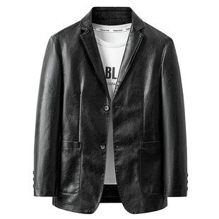 Cross-border fleece-lined Thickened Suit Leather Men's PU Leather Business Fashion Leisure Trend Spring and Autumn New Men's Leather Outer