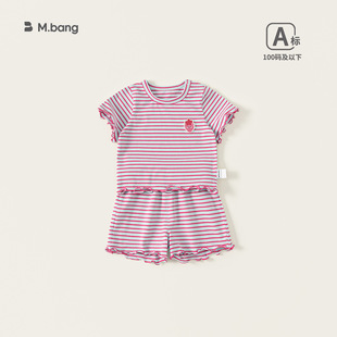 Bang Xuan Infant Summer Girl's Striped Cherry Short-sleeved Ear-rimmed Shorts Two-piece Set Foreign Style Baby suit