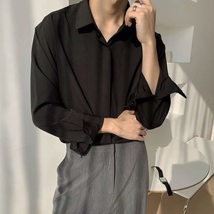 Men's Draped Casual Jacket Inner Shirt Men's Long-sleeved Korean-style Ice Silk Ruffian Handsome Design Stretch Shirt