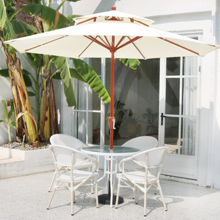 Outdoor furniture balcony leisure table and chair rattan chair three-piece set lengthened courtyard table and chair milk tea shop outdoor metal table and chair