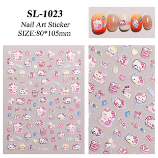 Pink KT Cat Nail Art Sticker 5D Embossed Cute Cartoon hellokitty Cat Nail Sticker Jewelry SL