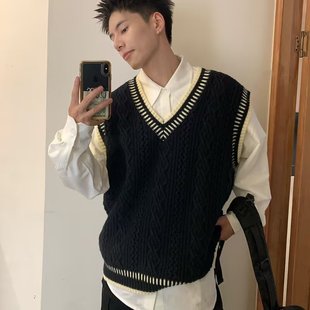 American Style Fashion Brand Fall/Winter College Style Twist Sweater Men's Casual V-neck Vest Knitted Sweater Loat