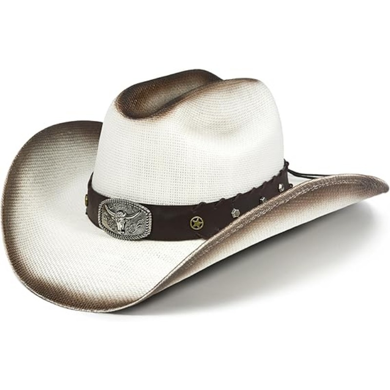 Cross-Border Amazon European and American Fashion Western Cowboy Straw Hat for Men and Women Casual Vacation Hard-Top Anti-Sun Cowboy Hat