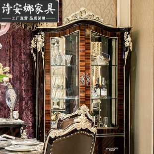 New Classical Restaurant Furniture Solid Wood Handmade Carved Large Apartment Decorative Cabinet Double Door Wine Cabinet