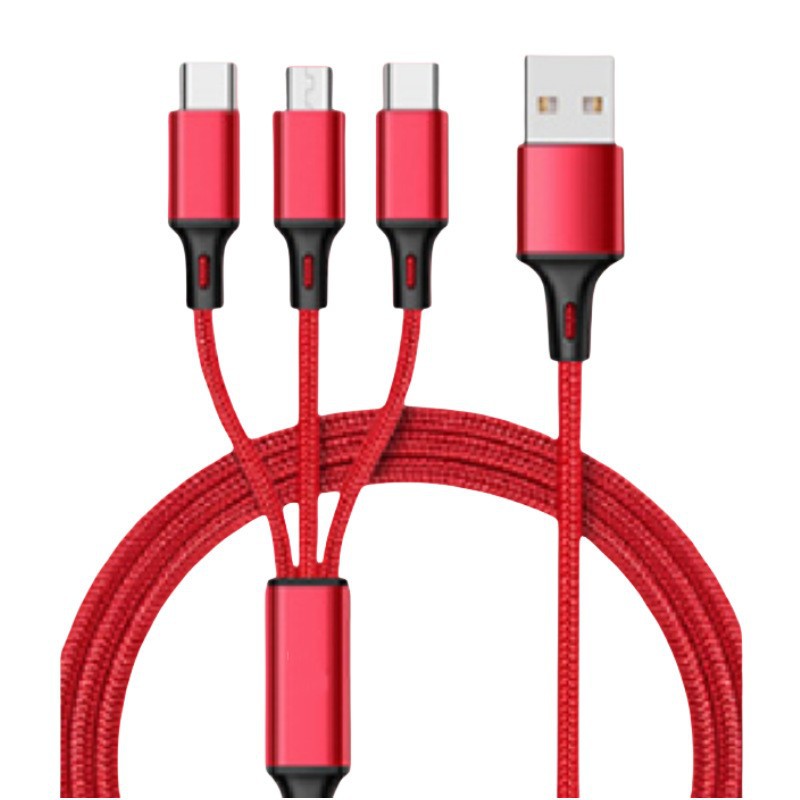 Wholesale gift fast charge one drag three braided mobile phone data cable for Apple Android type-c capsule charging cable