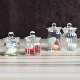 Qinghua Mini World bjd Doll House Furniture Display Ornaments 6-8 Transparent Striped Glass Jar