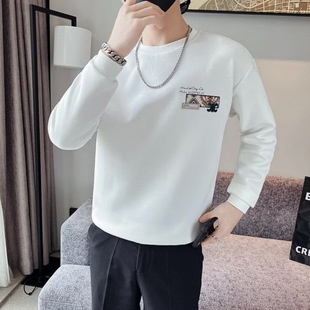2024 Sweatshirt Fall/Winter Men's New Round Neck Loose Simple All-match Long Sleeve Pullover Casual fleece-lined Base Shirt