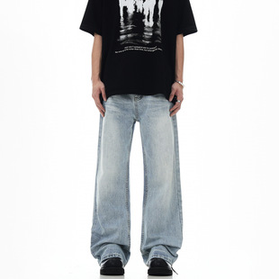 11KN American Style Retro Washed Blue Micro La Jeans Men's Advanced Design Sense Niche Simple All-match Casual Pants