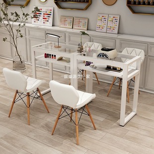 Nail Art Table and Chair suit Tempered Glass Workbench Japanese Style Single Double Table Nail Art Shop Simple Beauty