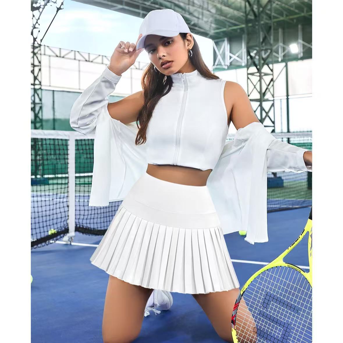 Summer Fashion Pleated Anti-Exposure High-Waisted Short Skirt Fitness Sports Running Training Breathable Yoga Tennis Skirt