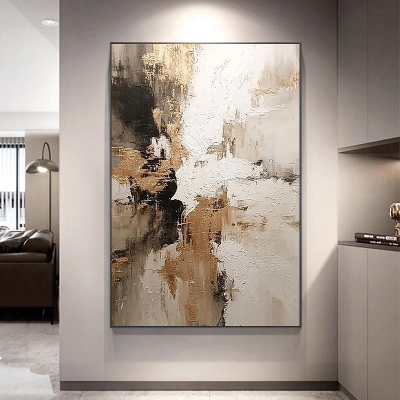 Cream-Colored Living Room Decorative Painting, Abstract Art Wall Art, Hotel Apartment Background Wall Mural, Grand Entrance Hall Mural