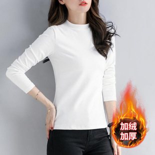Winter Double-Sided Velvet Base Shirt Women's Autumn and Winter Western Style fleece-lined Thickened Round Neck Long-Sleeved Inner Brushed Warm Top