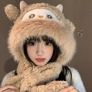 Winter Thickened Cold-proof Warm Sweet Plush Two-piece New Style One-piece Cute Sheep Plush Hat for Women