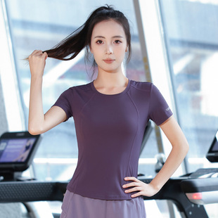 Summer Quick-drying Waist Bag Short-sleeved Women's Slimming Running Fitness T-shirt Fitness Clothes Zipper Pocket for Mobile Phone