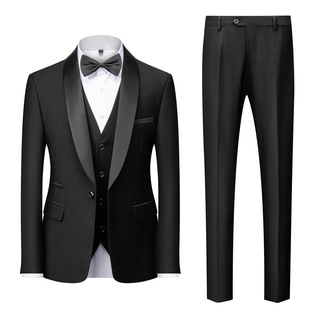 Suit Men's Suit Three-Piece Shade Collar Groom's Wedding Suit Men's Slim-Fit Wine Red Best Man's Suit Wedding Dress