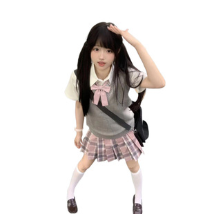 Japanese JK Uniform Sweet and Fresh suit Women's Pullover Sweater Overlapped College Style Plaid Skirt Short Skirt for Summer