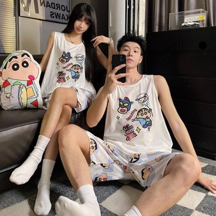 Cute Crayon Shin New Couple Vest Pajamas Summer Sleeveless Shorts Cartoon One Man One Woman Home Clothes suit