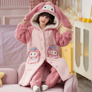 Girl's Yugui Dog Pajamas Children's Autumn and Winter Coral Fleece Thickened suit Girl's Princess Big Boy's Long Nightgown