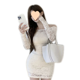 plus size women's off-shoulder elegant chubby dress women's autumn pure sexy lace hip skirt slim-fit skirt