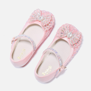 Girls' princess shoes 2023 new bow Crystal soft bottom shiny rhinestone shoes children's little girl Elsa