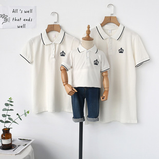 Parent-child Summer Dress High-end Family of Three Family Dress Mother-child Dress Summer Foreign Style Polo Shirt T-shirt School Activities
