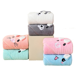 Gaomi Embroidered Coral Fleece Wrapping Absorbent Baby Cartoon Baby Wrapping Bath Towel 80*80