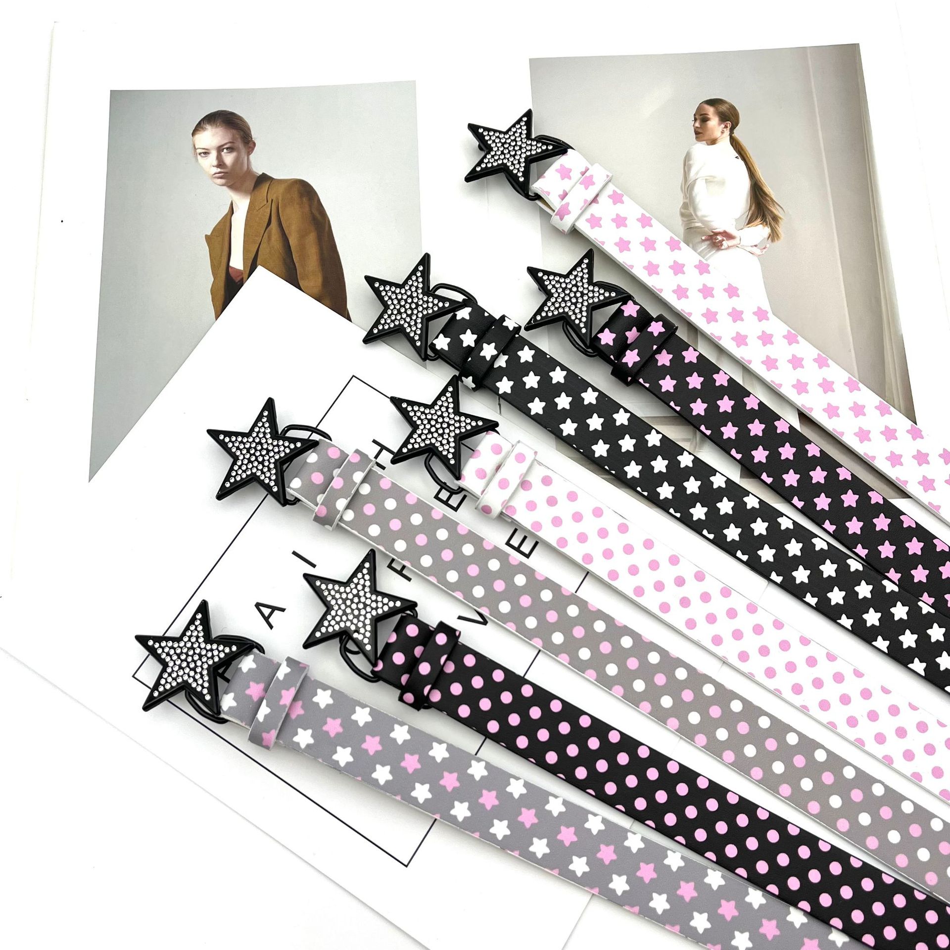 2025 New Five-Star Polka Dot Belt for Women with Diamond Five-Star Buckle Belt for Women Y2K Jeans Skirt Accessories Versatile