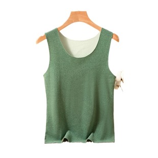 AB surface two-color seamless de Velvet fleece-lined thermal underwear vest women's autumn and winter heating bottoming round neck sling top
