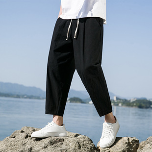Summer Casual Pants Men's All-match Cotton and Linen Loose Casual Pants Korean Fashionable Ankle-length Pants Straight Pants