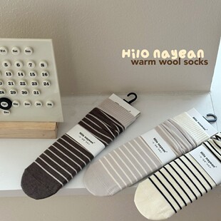 Hilo nayean "glutinous rice velvet boneless striped socks children socks autumn and winter Korean ins padded pile socks