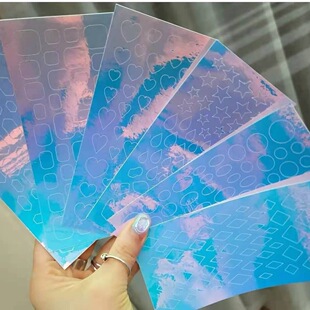 Nail painting Aurora Blue Ice Cube sticker paper tape adhesive rectangular square round sticker water drop broken glass