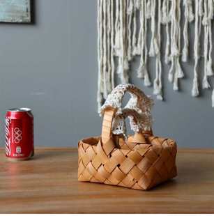 Wholesale Pastoral Mini Wood Chip Portable Small Flower Basket Flower Basket Flower Home Storage Decoration Gift Hand