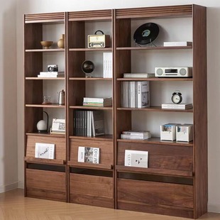 North American Black Walnut Solid Wood Bookcase Simple Bookshelf Combination Floor Locker Full Wall Bookcase Customized Nordic Furniture