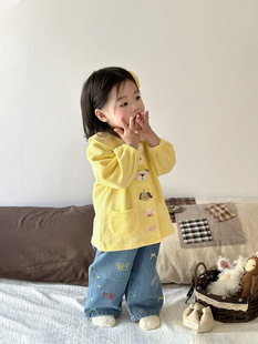 2025 New Children's Jeans Spring and Autumn Casual Wide Leg Pants 5017 All-match Flared Pants Baby Girl Western Style Pants