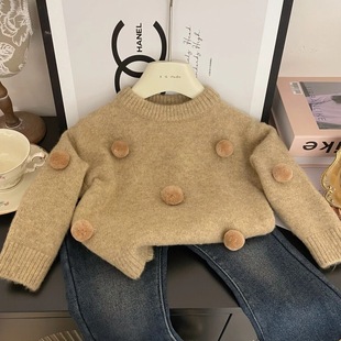 Cream autumn and winter sweater new western style Korean style thick sweater autumn and winter sweater jeans suit trendy