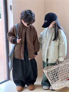 Children's cotton-padded jacket 2024 winter new children's clothing Korean children's thick cotton-padded clothes for boys and girls stand collar warm coat tide