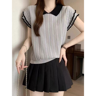 2025 Summer Breastfeeding Clothes Hot Mom's Postpartum Wear Breastfeeding Clothes Knitted Ice Silk Flying Sleeve V-neck T-shirt