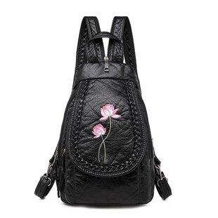 Cross-border Embroidered Fashion Backpack 2021 New Washed Pu Bag Large Capacity Lightweight Shopping Travel Chest Bag