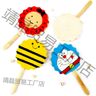 White wood rattle toy white embryo hand drum kindergarten children DIY hand painted paste material