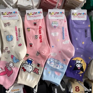 South Korea Dongdaemun Autumn and Winter New Women's Socks Cartoon Cute Kitty Yugui Dog Color-matching Mid-barrel Sanrio Socks