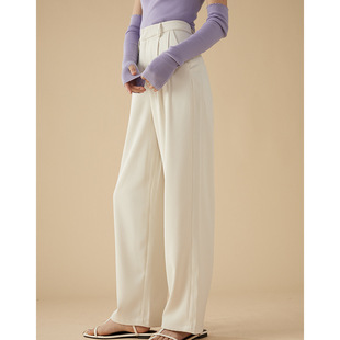 in stock Lanmi Refreshing White Pants High Waist All-match Dagging 24 Spring and Summer Straight Leg Pants Casual Pants